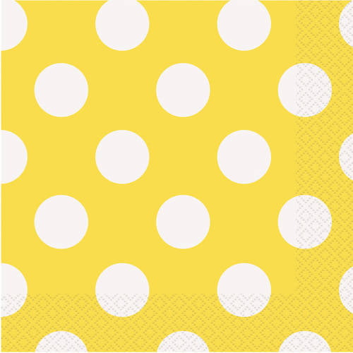 Yellow with White Polka Dots Patterned Paper Lunch Napkins x 20 